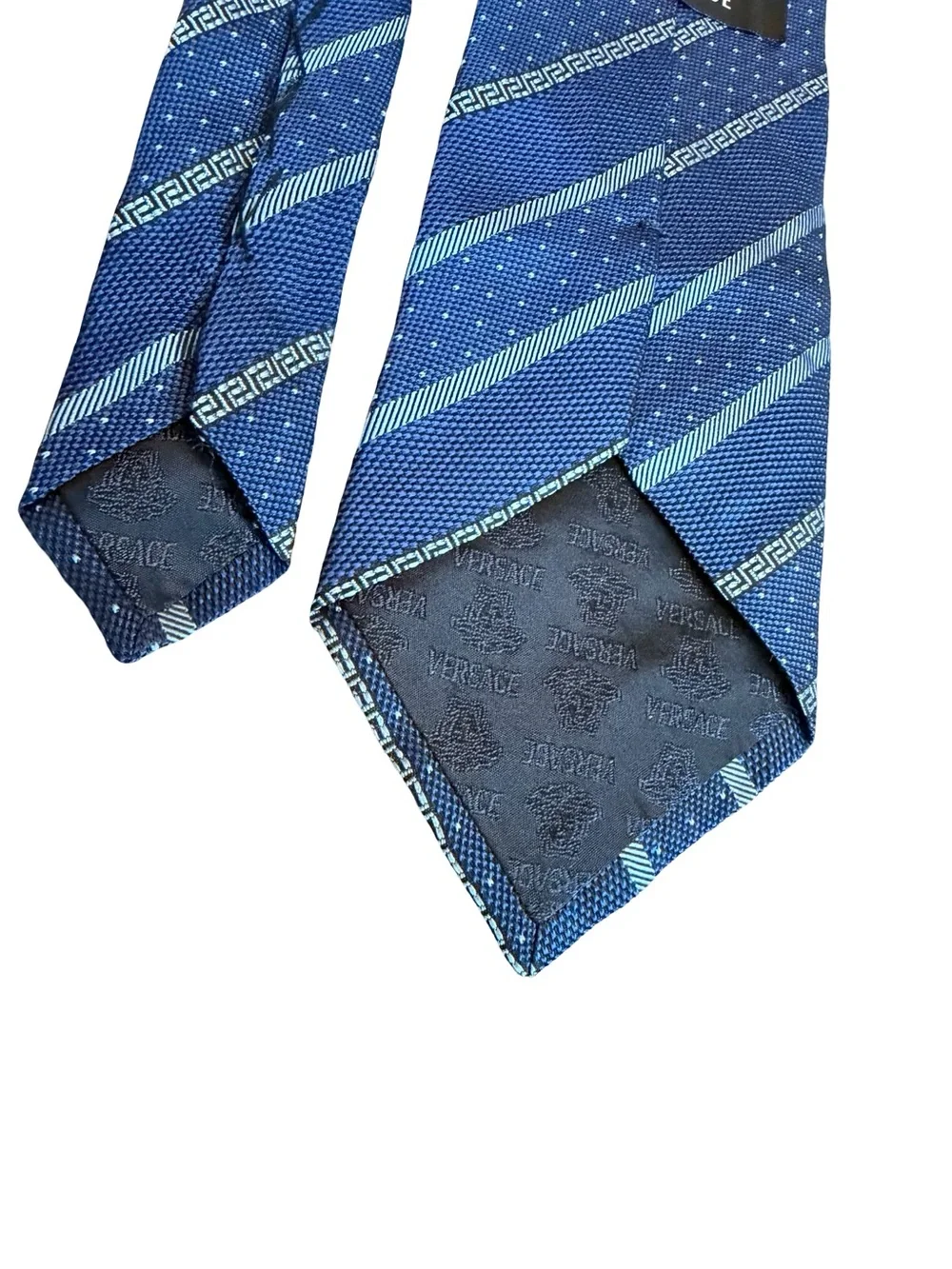 Versace 100% Silk Blue Stripe Print Neck Tie Luxury Designer Work Office